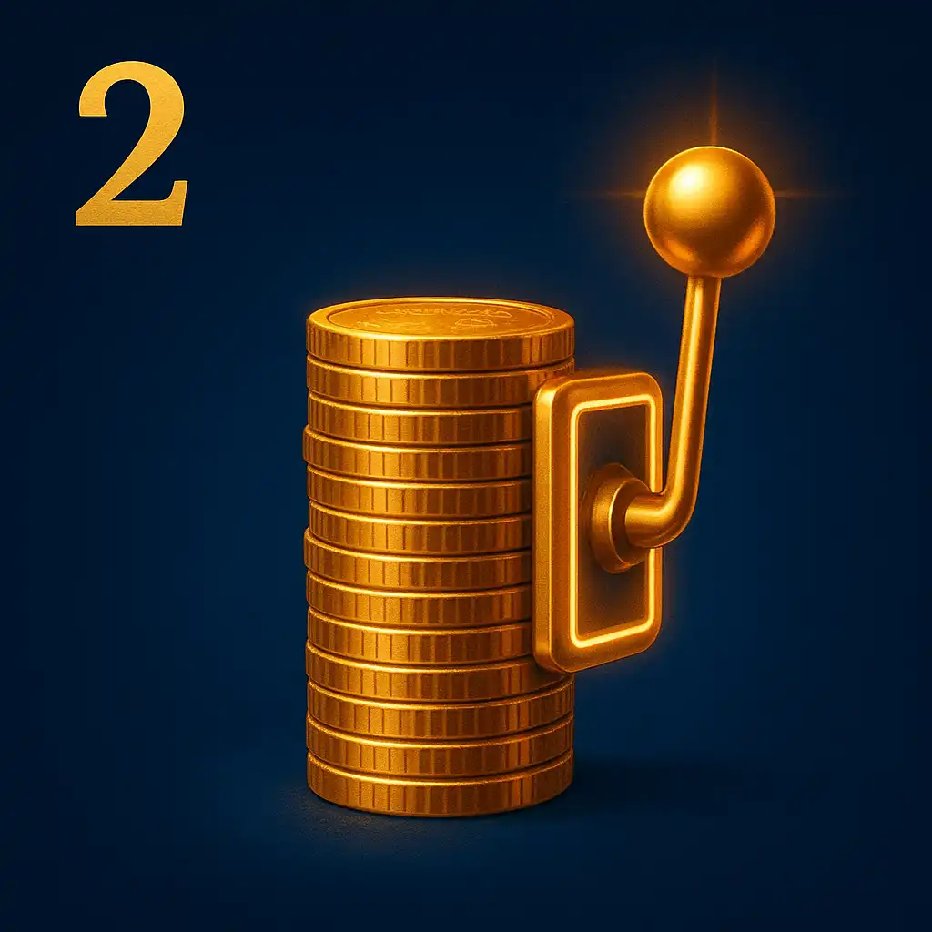 Stack of gold coins beside a glowing deposit lever